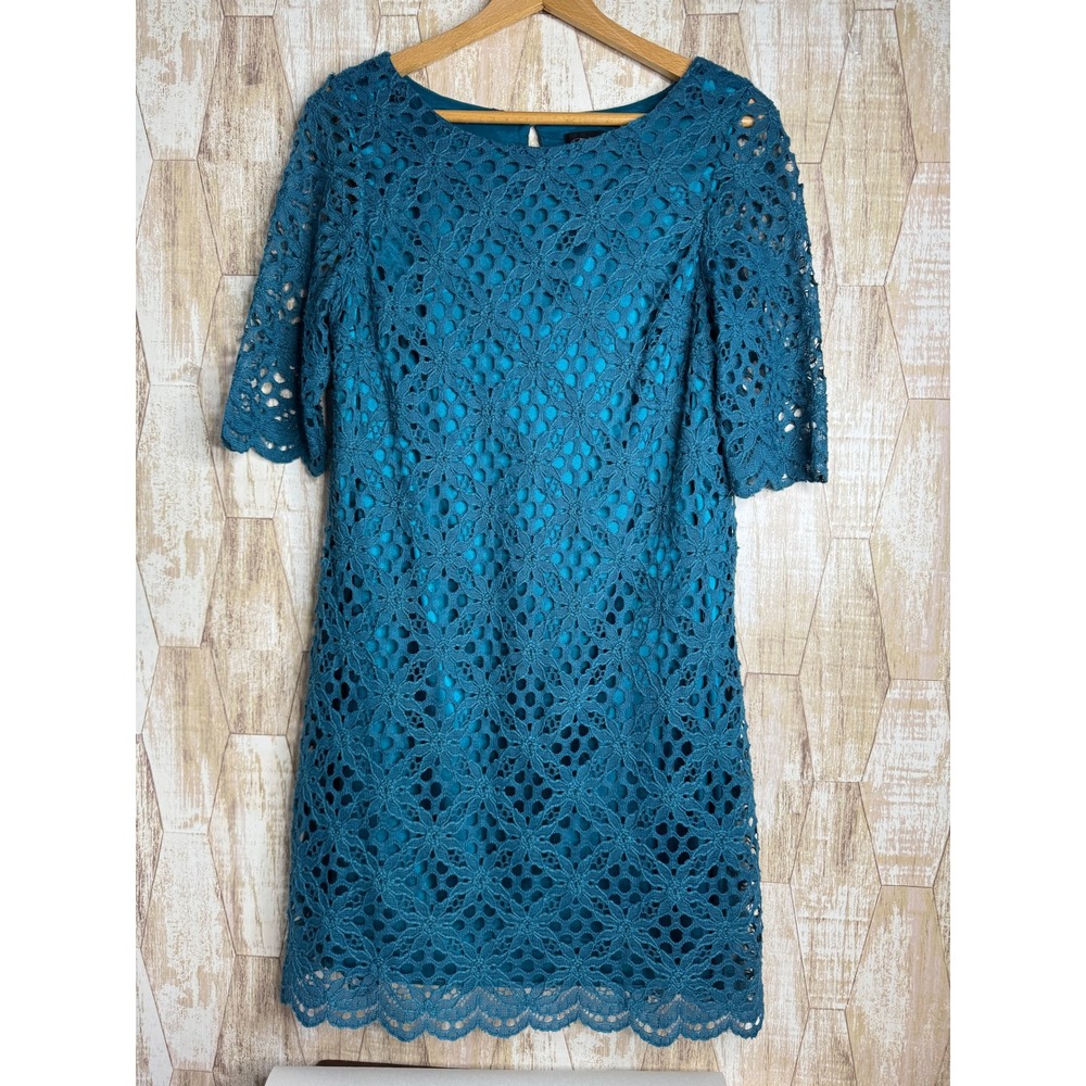 JAX Turquoise Floral Lace Overlay Shift Dress NWT Size 12 Y2K‎
